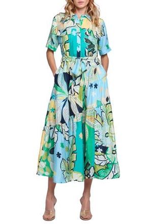Ciebon Soryn Leaf Print Shirtdress in Blue Multi at Nordstrom Rack, Size X-Large