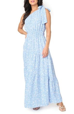 Gibsonlook Maya One-Shoulder Asymmetric Tiered Maxi Dress in Powder Blue Print at Nordstrom, Size Xx-Small