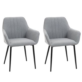 HOMCOM Dining Chairs Linen Fabric Accent Chairs Metal Legs - Set of 2 Light Grey | TJ Hughes