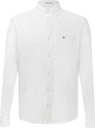 GANT Heren Pique Jersey Regular Shirt met Lange Mouwen (Wit)
