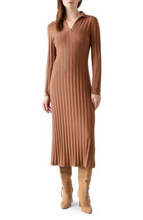 L.k. Bennett Mika Long Sleeve Cotton & Merino Wool Sweater Dress in Brown at Nordstrom Rack, Size X-Large