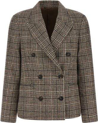 Brunello Cucinelli Beige Checks Peaked Lapel Blazer