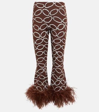 Valentino Feather-trimmed printed pants