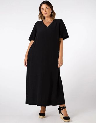 Live Unlimited London Womens Black V Neck T-Shirt Dress Scallop Rib - Size: 12