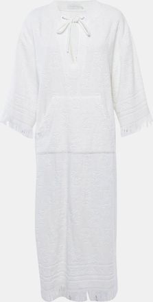 Zimmermann White Palm Tree Terry Cotton Fringed Kaftan Dress