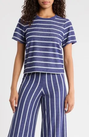 Marine Layer Stripe Beach Terry T-Shirt in Bay Blue And White Stripe at Nordstrom, Size X-Large