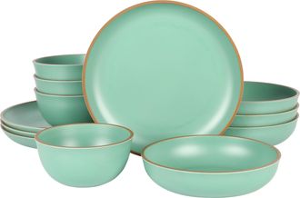 Gibson Home Rockabye 12 Piece Double Bowl Melamine Dinnerware Set in Green