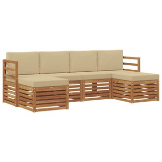 vidaXL Juegos De Sof&aacute;s 6 Pcs Natural Y Beige Madera De Acacia S&oacute;lida Vidaxl
