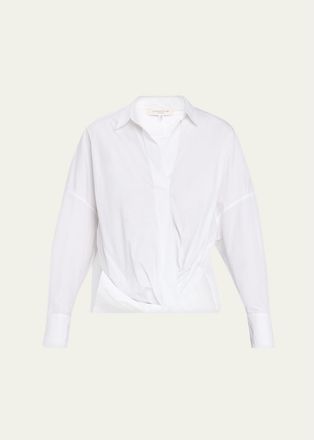 Lafayette 148 New York Oversized Draped Twist-Front Poplin Shirt