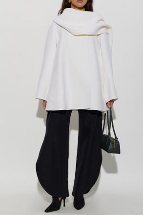 Alaia Hooded Wool Coat, Womens, Cream
