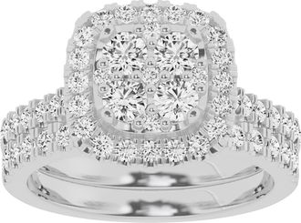 Grown Brilliance Lab Grown 1.50 Ctw Diamond Cushion Bridal Set, Engagement Ring Set in 10K White Gold Jewelry for Women, Size 9.5