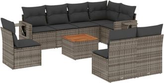 vidaXL Set De Muebles De Jard&iacute;n 9 Pzas Y Cojines Rat&aacute;n Sint&eacute;tico Gris Vidaxl