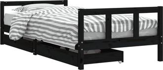 vidaXL Estructura De Cama Ni&ntilde;os Con Cajones Madera Pino Negro 90x200cm Vidaxl