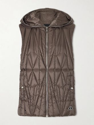 Rick Owens + Moncler Piumino Smanicato In Shell Trapuntato Con Applicazione E Cappuccio - Marrone