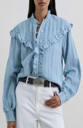 Scalpers Smockruffle Shirt in Lightblue at Nordstrom, Size X-Small Eu