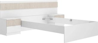 Dmora Dmora - Letto matrimoniale Haima, Sommier per camera da letto, Giroletto per stanza, Struttura porta materasso, 267x205 h96 cm, Bianco e Rovere