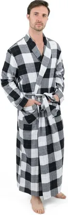 Leveret Mens Flannel Robe, 100% Cotton in Plaid Black & White at Nordstrom, Size Xxx-Large