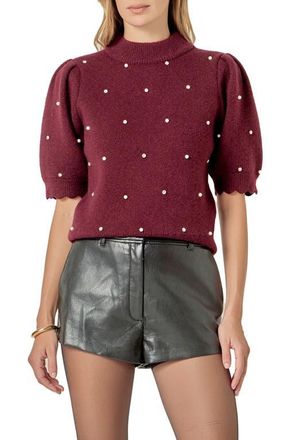 English Factory Embellished Short Sleeve Sweater in Wine at Nordstrom, Size X-Small