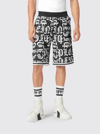 Philipp Plein Gothic Jersey Sport Shorts with Monogram Logo Print