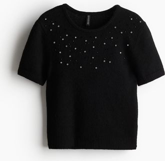 H&M Feinstrickshirt mit Verzierungen - Schwarz