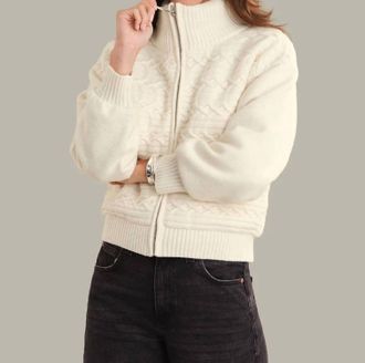 525 america Alpine Cable Knit Zip Up In Sea Salt