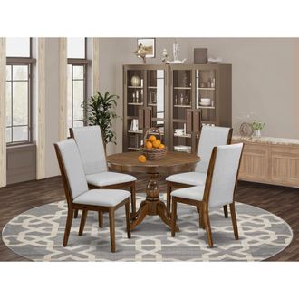 East West Furniture HBLA5-AWA-05 5 Pc Dining Table Set - Dining Room Table with 4 Grey Dining Chairs - Acacia Walnut Finish