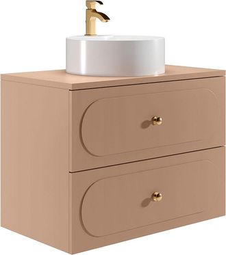 Vente-Unique Mueble de baño suspendido con lavabo sobre encimera redondo - Rosa viejo - 80 cm - SATOBAL