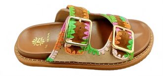 De Siena shoes Womens Hazel Crochet Sandal In Brown Suede Mulitcolo