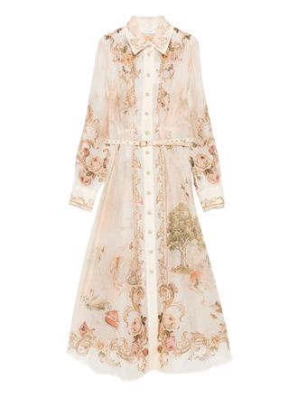 Zimmermann floral-print buttoned midi dress - women - Linen/Flax/Silk Organza - 1 - Neutrals