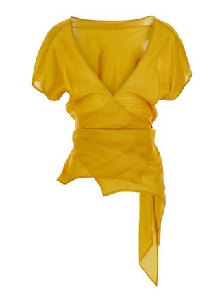 Merci Cotton Tie-Waist Shirt - Yellow