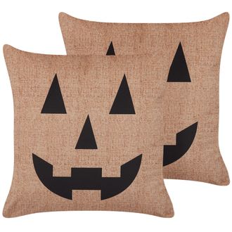 Beliani Conjunto De 2 Cojines De Terciopelo Beige Negro 45 X 45 Cm Patr&oacute;n Calabaza Sebes