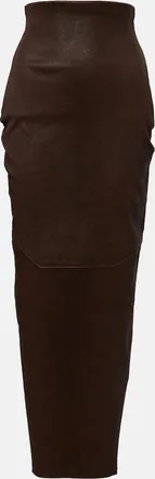 Rick Owens Dirt Pillar leather and cotton midi skirt
