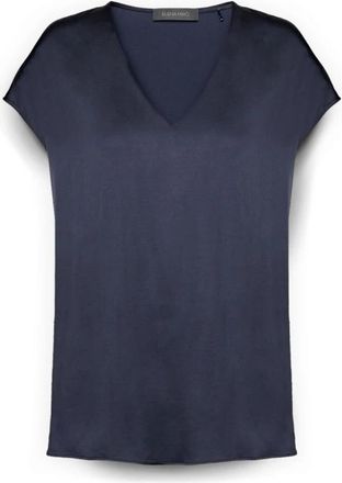 Elena Miro V-hals satijnen blouse - Dames - Blouses - Blauw - 2XL - Satijn - Overhemden
