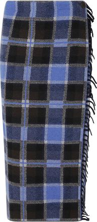 Guest In Residence Blue Tartan Wrap Wool-Blend Midi Skirt