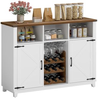OEM Aparador De Cocina R&uacute;stico Con Estantes Ajustables Y Botellero Mueble Auxiliar Para Comedor, Sal&oacute;n 120x37x88 Cm Blanco