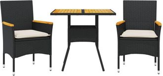 vidaXL Set De Comedor Jard&iacute;n 3 Pzas Con Cojines Rat&aacute;n Pe Acacia Negro Vidaxl