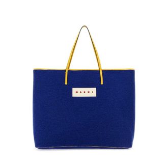Marni Blue Felt Medium Janus Shopping Bag