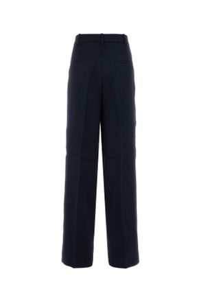 Anine Bing Womens Midnight Blue Satin Wide-Leg Trent Pant Navy Exterior: Viscose Pantaloni Trousers