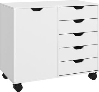 HOMCOM Modern Mobile 5-Drawer Cabinet w/ Door - Office Storage Cabinet White | TJ Hughes