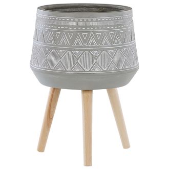 Beliani Beliani - Soporte Para Maceta Base De Madera Maciza Redonda Magnesio Gris Claro Macetero Alto Boho Malaki