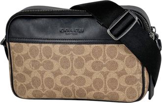 Coach Signature Black Brown Signature Line Leather Shoulder Bag (Pre-Owned)