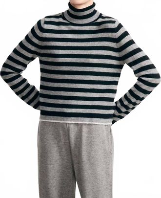 JUMPER 1234 Little Stripe Roll Collar Sweater In Black Mid Grey Snow