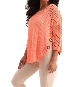 French Kyss Aimee Wooden Button Poncho In Melon