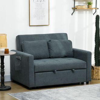 HOMCOM 2 Seater Sofa Bed Convertible Bed Settee with Cushions, Pockets in Grey