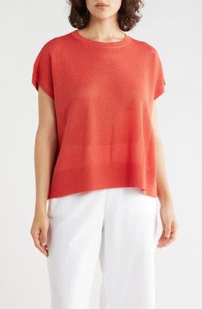 Eileen Fisher Crewneck Short Sleeve Pointelle Sweater in Tamarillo at Nordstrom Rack, Size Xx-Small