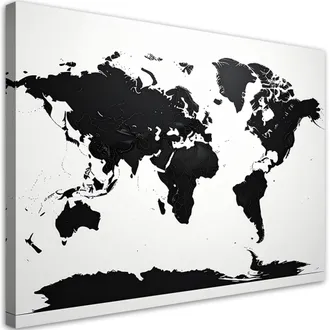 Feeby Cuadro Sobre Lienzo Mapa Del Mundo En Blanco Y Negro 100x70