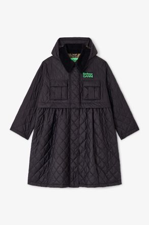 Ganni x Barbour Quilted Long Coat in Black - Size 34