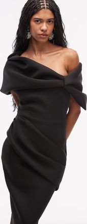 Asos Vestito midi oversize in tessuto scuba nero con scollo alla Bardot