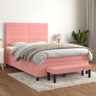 vidaXL Vidaxl - Cama Box Spring Con Colch&oacute;n Terciopelo Rosa 140x200 Cm
