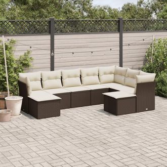 vidaXL Set De Sof&aacute;s De Jard&iacute;n 9 Pzas Y Cojines Rat&aacute;n Sint&eacute;tico Marr&oacute;n Vidaxl